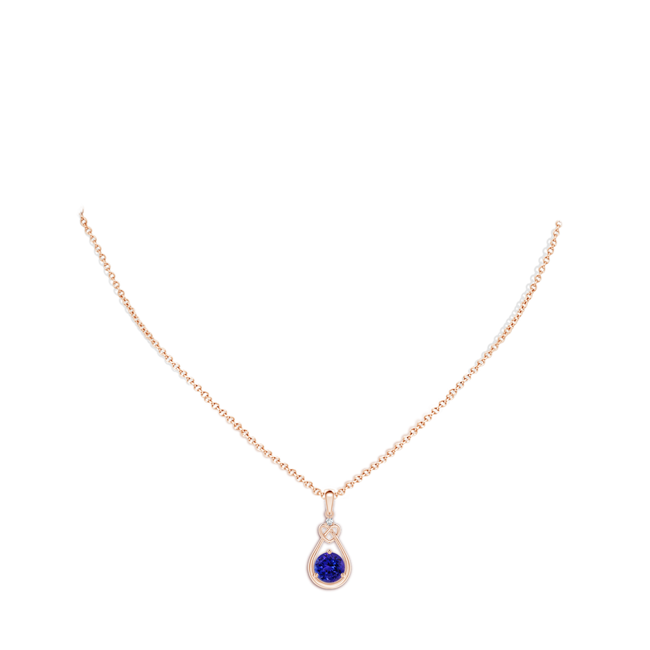 7mm AAAA Tanzanite Knotted Heart Pendant with Diamond in Rose Gold body-neck