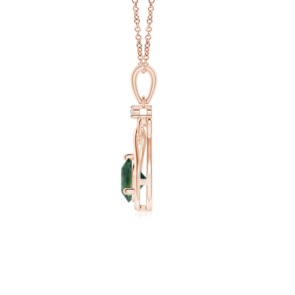 5mm AA Teal Montana Sapphire Knotted Heart Pendant with Diamond in Rose Gold side-1