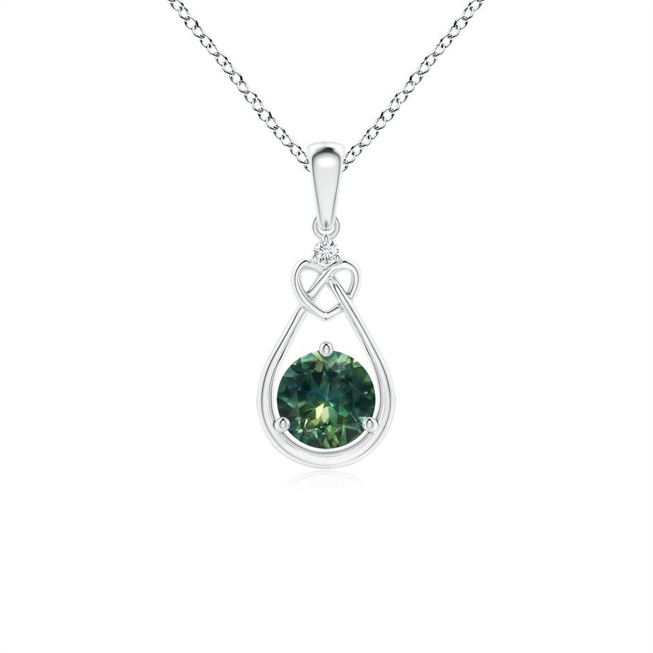5mm AA Teal Montana Sapphire Knotted Heart Pendant with Diamond in S999 Silver 