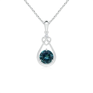 5mm AAA Teal Montana Sapphire Knotted Heart Pendant with Diamond in P950 Platinum