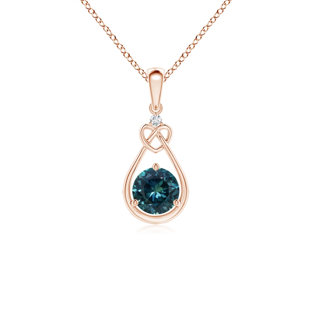 5mm AAA Teal Montana Sapphire Knotted Heart Pendant with Diamond in Rose Gold