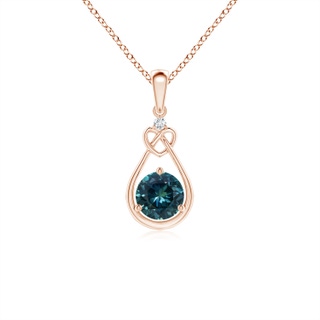 5mm AAA Teal Montana Sapphire Knotted Heart Pendant with Diamond in Rose Gold