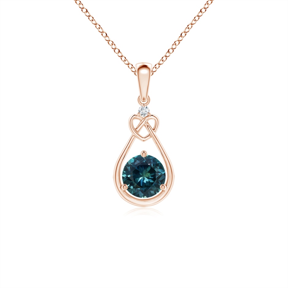 5mm AAA Teal Montana Sapphire Knotted Heart Pendant with Diamond in Rose Gold 