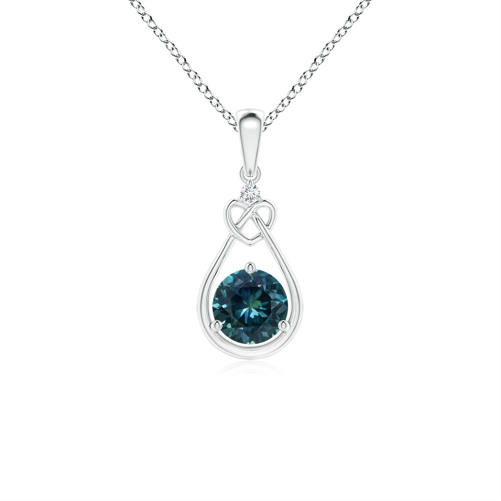 5mm AAA Teal Montana Sapphire Knotted Heart Pendant with Diamond in S999 Silver