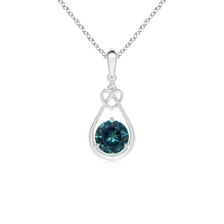 5mm AAA Teal Montana Sapphire Knotted Heart Pendant with Diamond in S999 Silver