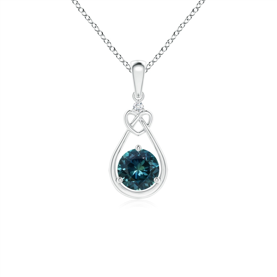 5mm AAA Teal Montana Sapphire Knotted Heart Pendant with Diamond in White Gold 