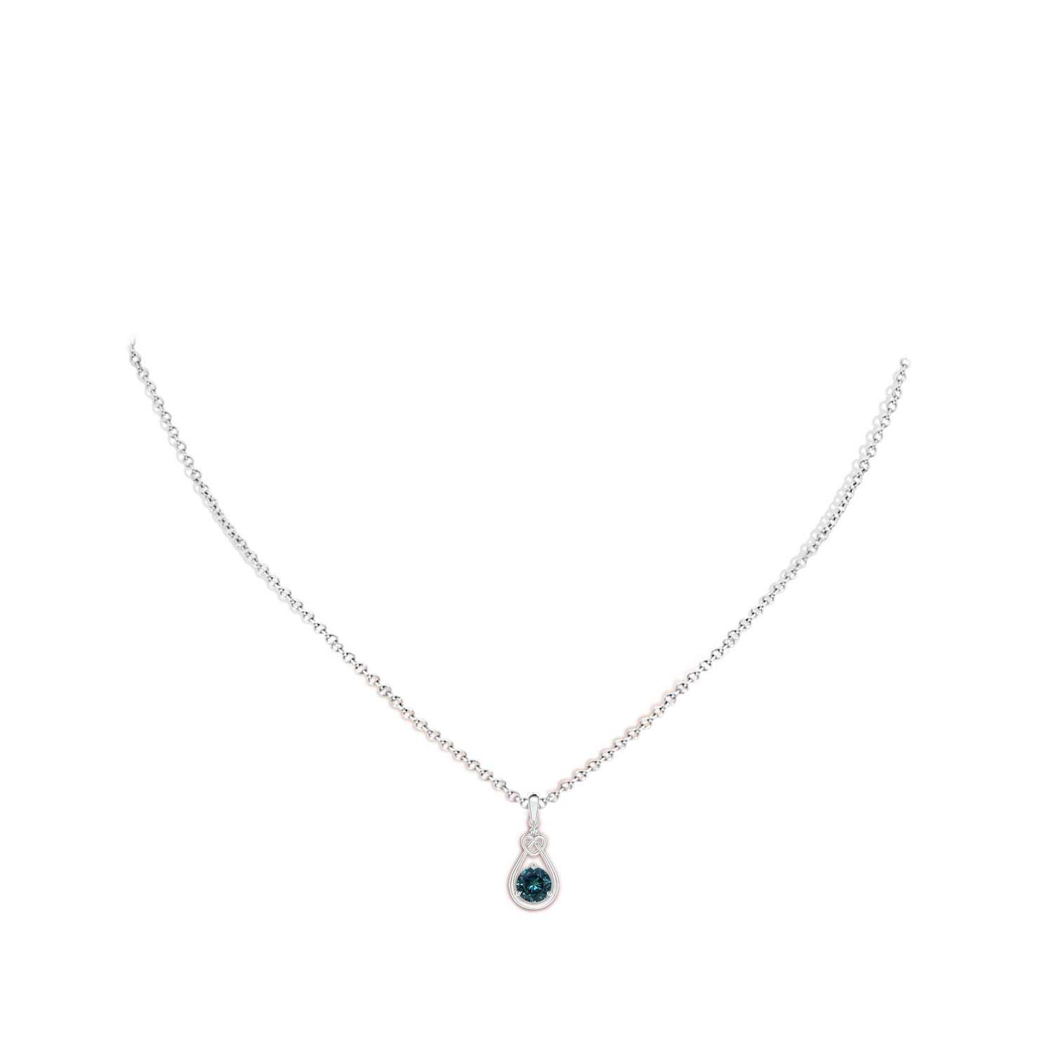 5mm AAA Teal Montana Sapphire Knotted Heart Pendant with Diamond in White Gold - body_neck
