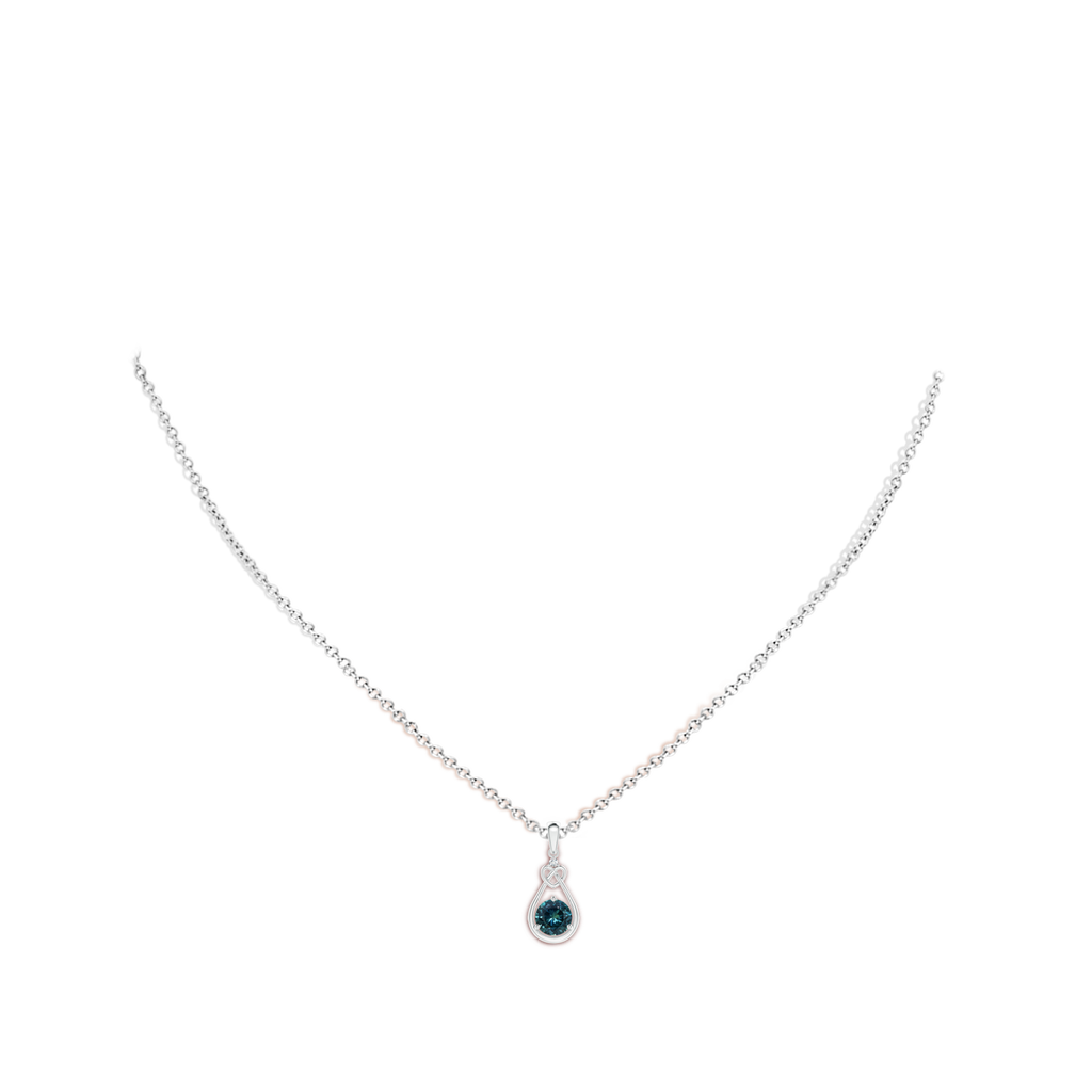 5mm AAA Teal Montana Sapphire Knotted Heart Pendant with Diamond in White Gold Body-Neck