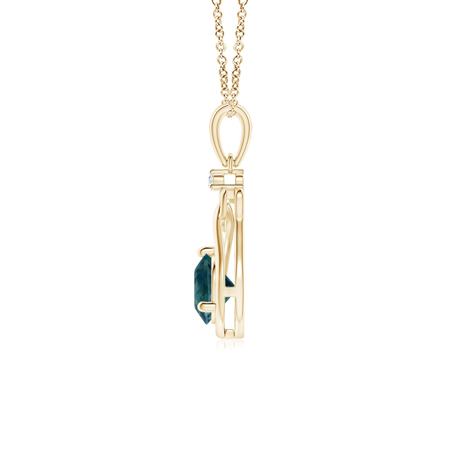 5mm AAA Teal Montana Sapphire Knotted Heart Pendant with Diamond in Yellow Gold side-1