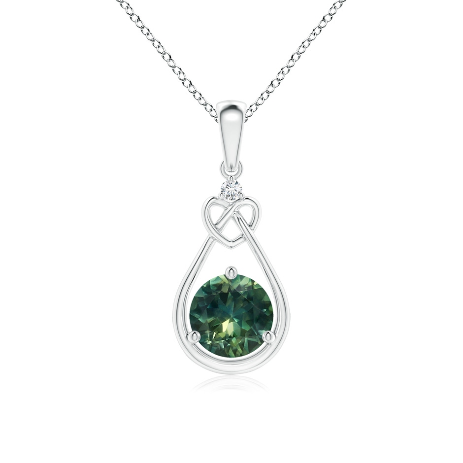 6mm AA Teal Montana Sapphire Knotted Heart Pendant with Diamond in P950 Platinum 