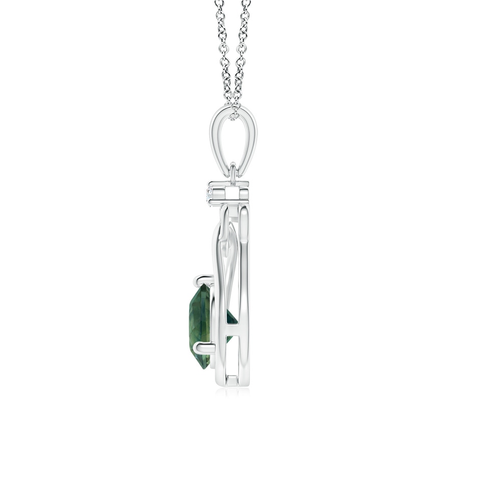6mm AA Teal Montana Sapphire Knotted Heart Pendant with Diamond in P950 Platinum side-1