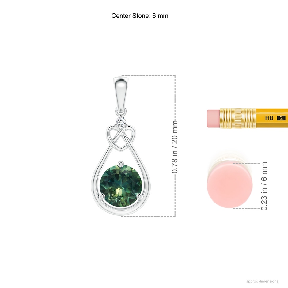 6mm AA Teal Montana Sapphire Knotted Heart Pendant with Diamond in P950 Platinum ruler