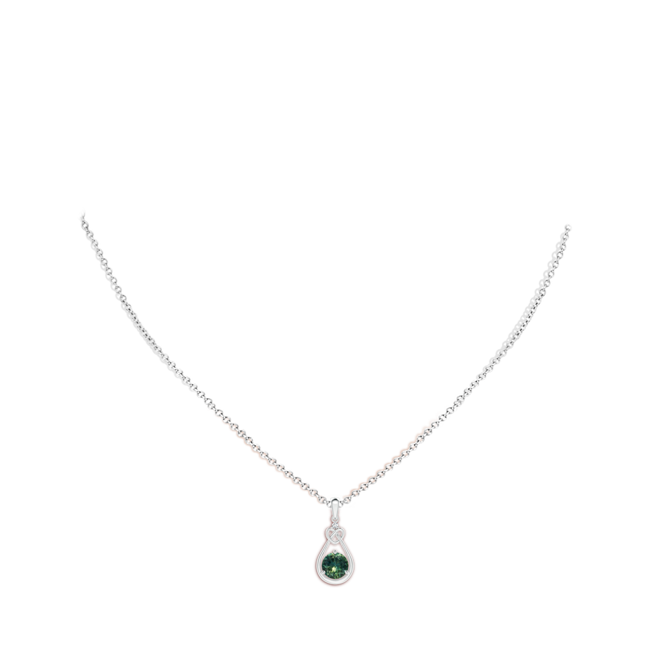 6mm AA Teal Montana Sapphire Knotted Heart Pendant with Diamond in P950 Platinum body-neck