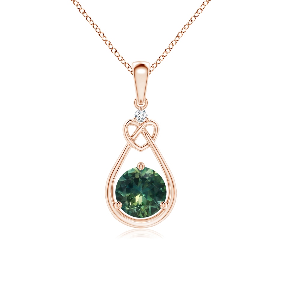 6mm AA Teal Montana Sapphire Knotted Heart Pendant with Diamond in Rose Gold 
