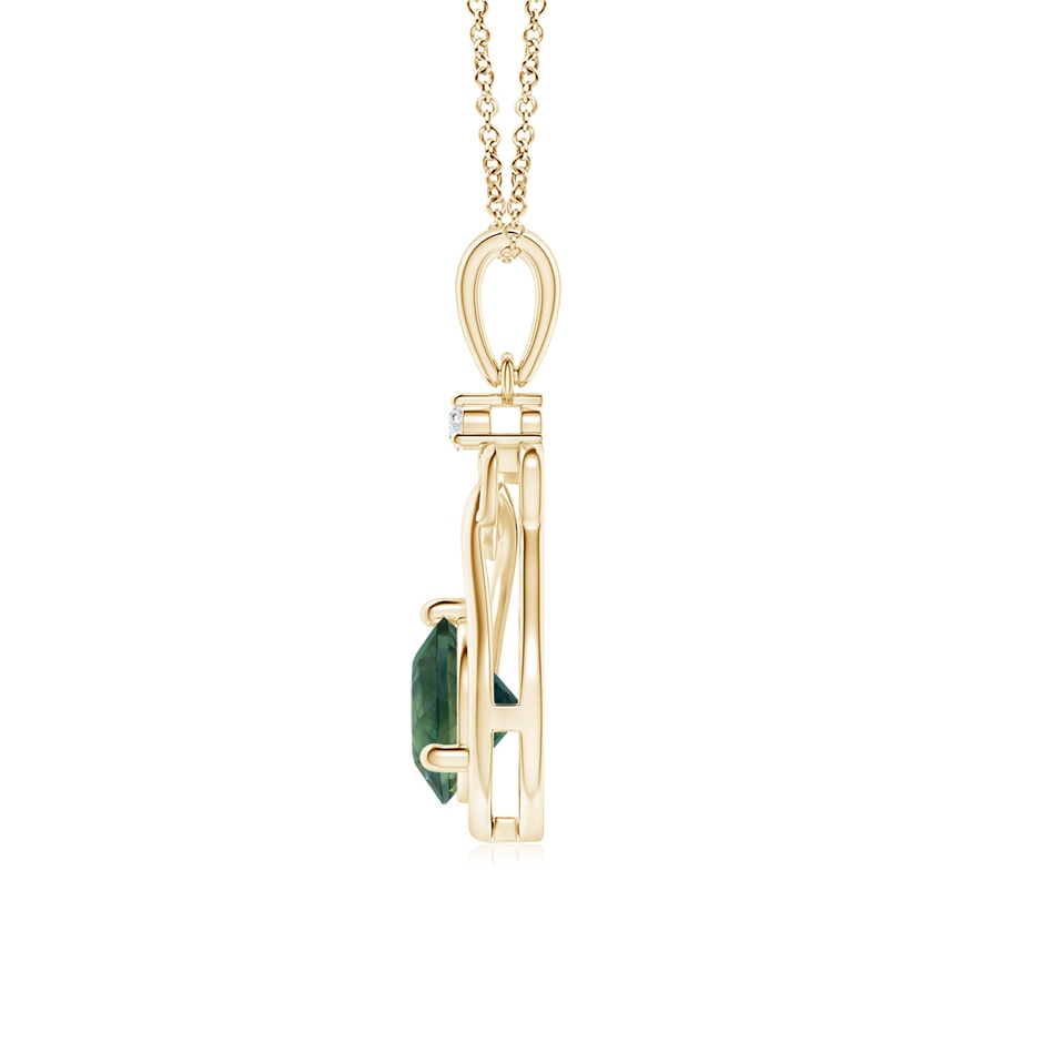 6mm AA Teal Montana Sapphire Knotted Heart Pendant with Diamond in Yellow Gold side-1