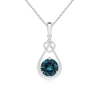 6mm AAA Teal Montana Sapphire Knotted Heart Pendant with Diamond in P950 Platinum