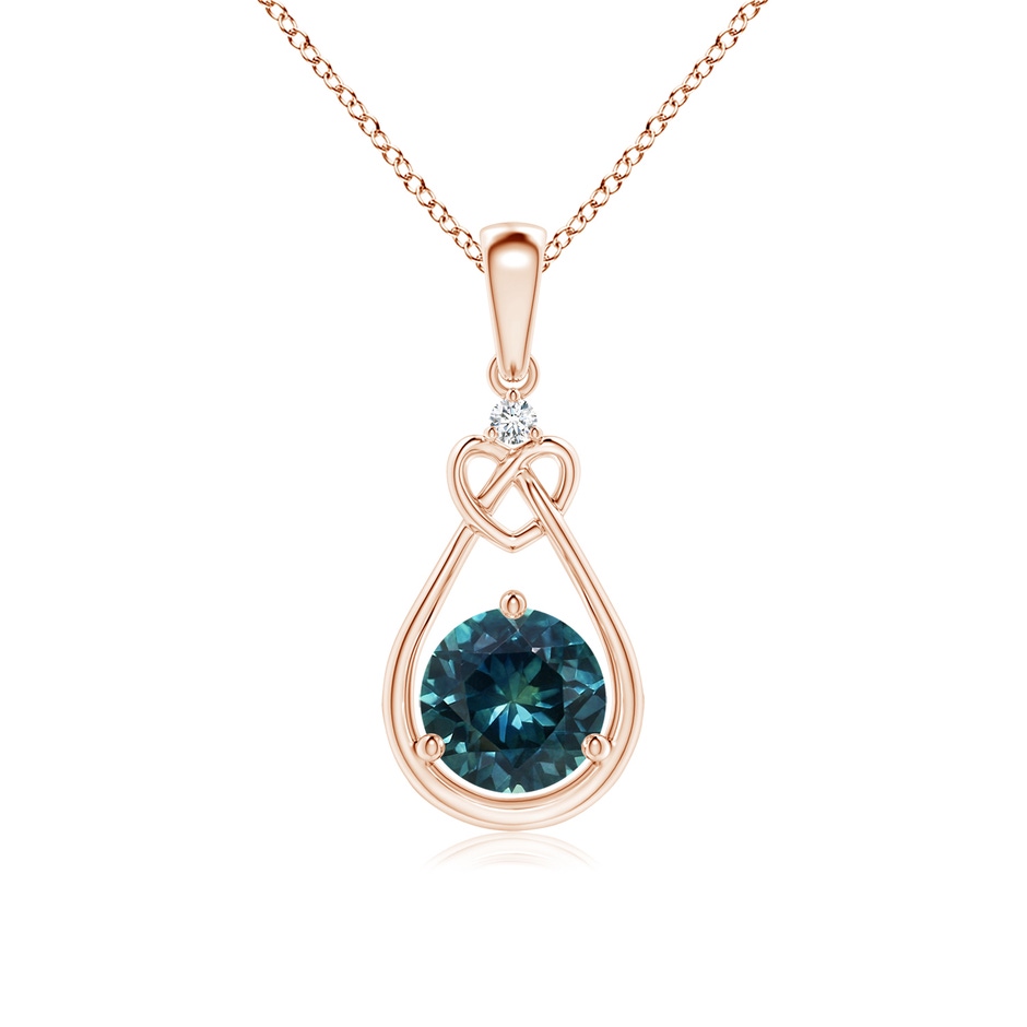 6mm AAA Teal Montana Sapphire Knotted Heart Pendant with Diamond in Rose Gold 
