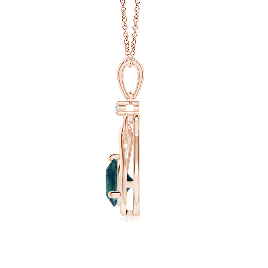 6mm AAA Teal Montana Sapphire Knotted Heart Pendant with Diamond in Rose Gold side-1