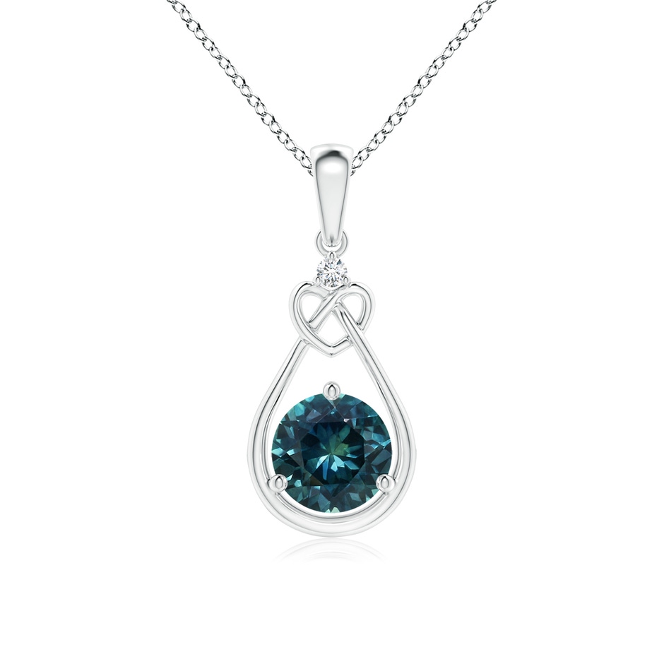 6mm AAA Teal Montana Sapphire Knotted Heart Pendant with Diamond in White Gold 