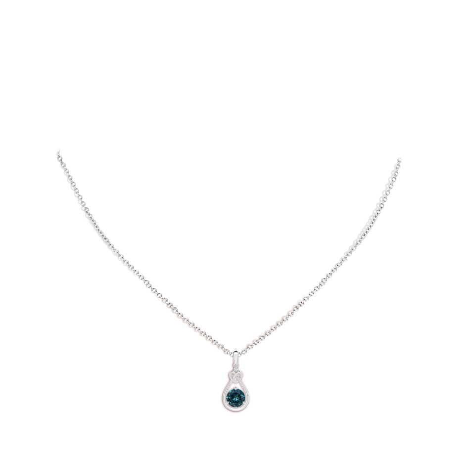6mm AAA Teal Montana Sapphire Knotted Heart Pendant with Diamond in White Gold body-neck