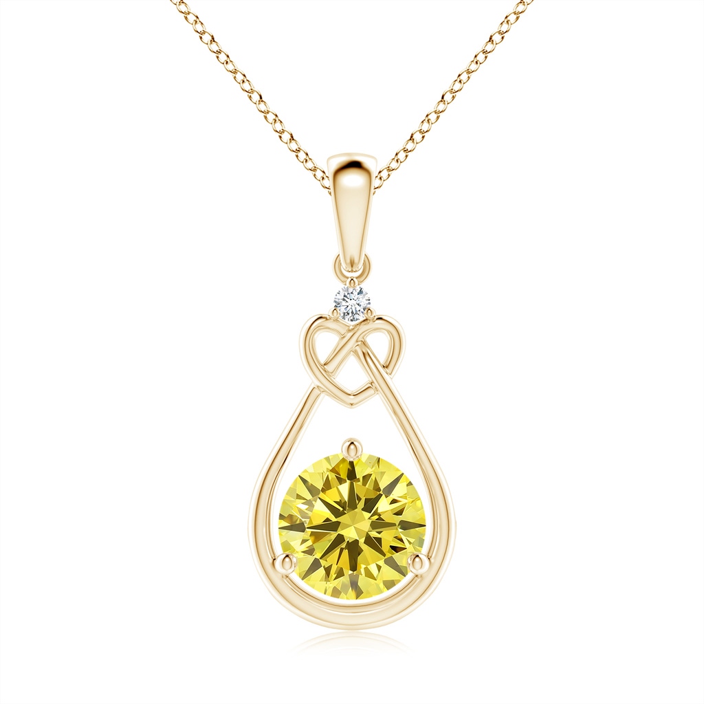 6.4mm AAAA Fancy Intense Yellow Diamond Knotted Heart Pendant in Yellow Gold