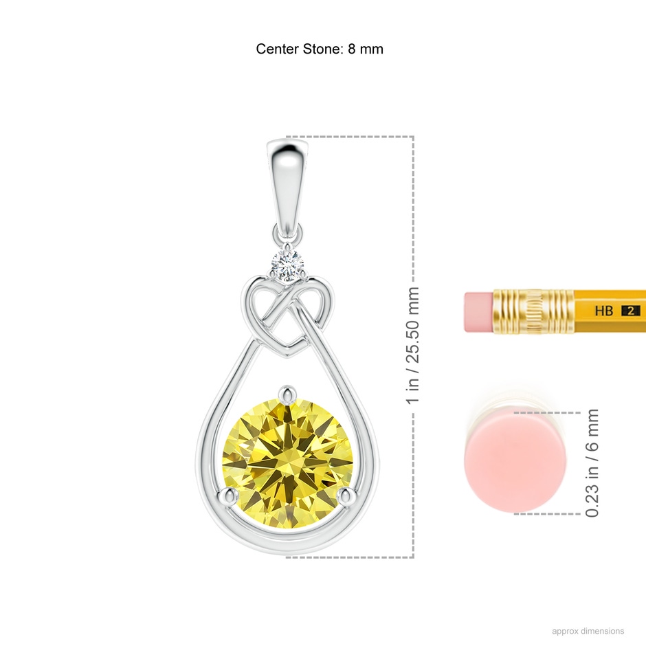 8mm AAAA Fancy Intense Yellow Diamond Knotted Heart Pendant in P950 Platinum ruler