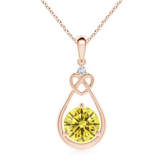 8mm AAAA Fancy Intense Yellow Diamond Knotted Heart Pendant in Rose Gold