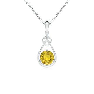 5mm AAAA Yellow Sapphire Knotted Heart Pendant with Diamond in White Gold