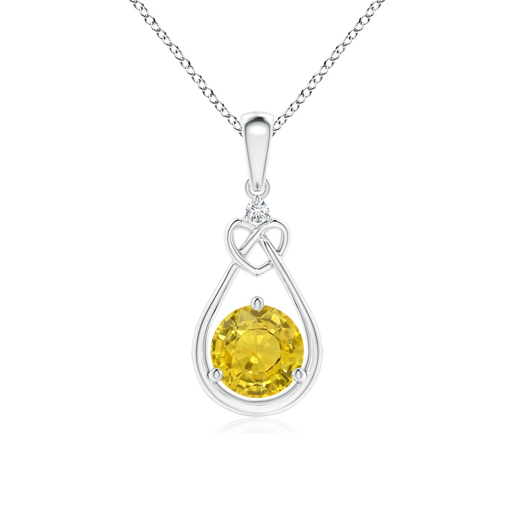 6mm AAA Yellow Sapphire Knotted Heart Pendant with Diamond in White Gold