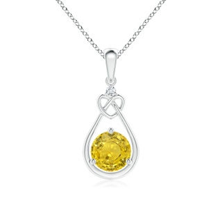 6mm AAA Yellow Sapphire Knotted Heart Pendant with Diamond in White Gold