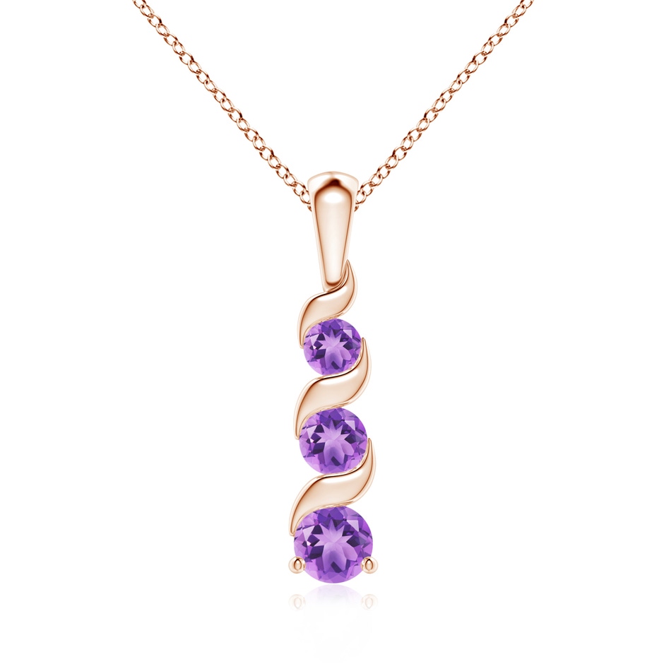 4mm A Channel-Set Round Amethyst Three Stone Journey Pendant in Rose Gold 