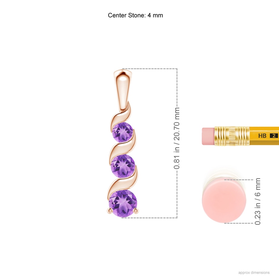 4mm A Channel-Set Round Amethyst Three Stone Journey Pendant in Rose Gold ruler