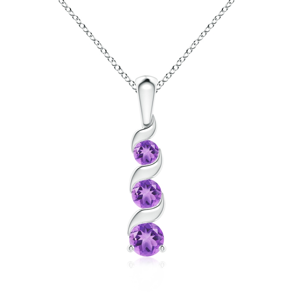 4mm A Channel-Set Round Amethyst Three Stone Journey Pendant in S999 Silver 