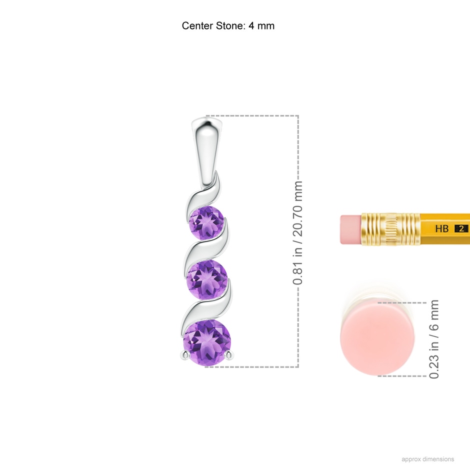 4mm A Channel-Set Round Amethyst Three Stone Journey Pendant in S999 Silver ruler