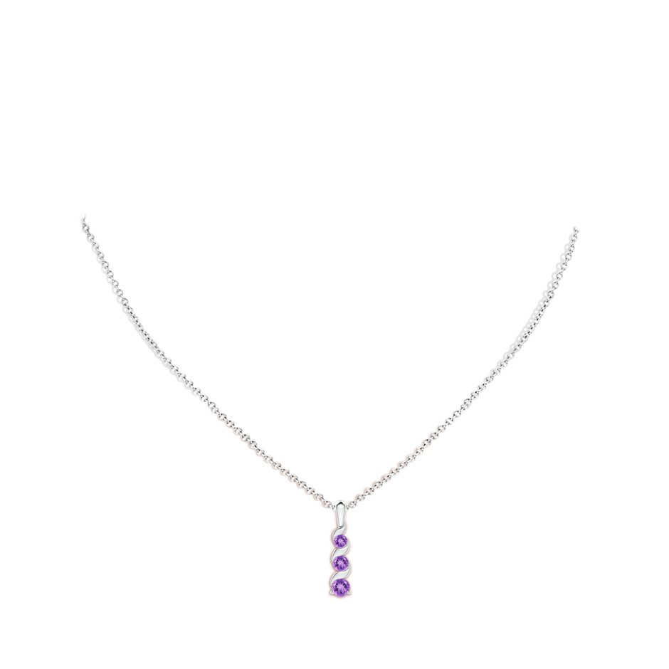 4mm A Channel-Set Round Amethyst Three Stone Journey Pendant in S999 Silver body-neck