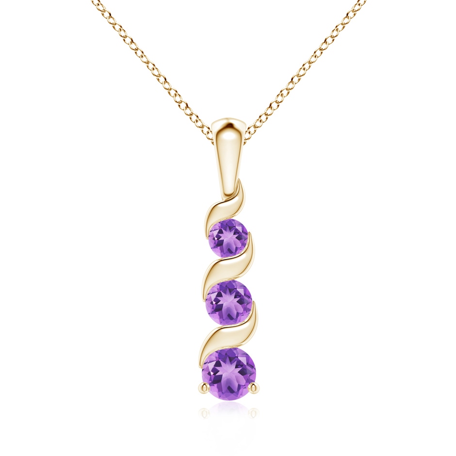 4mm A Channel-Set Round Amethyst Three Stone Journey Pendant in Yellow Gold 