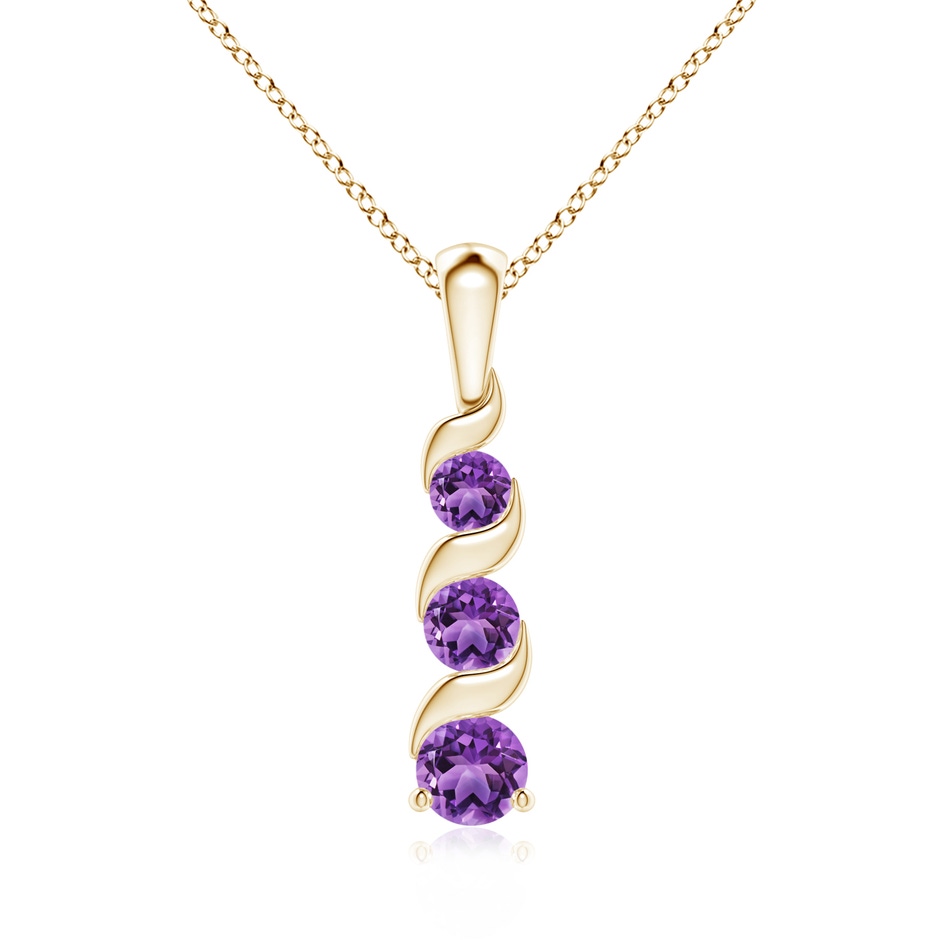 4mm AA Channel-Set Round Amethyst Three Stone Journey Pendant in Yellow Gold 