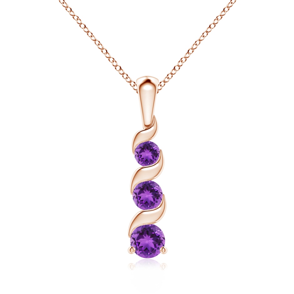 4mm AAA Channel-Set Round Amethyst Three Stone Journey Pendant in Rose Gold 