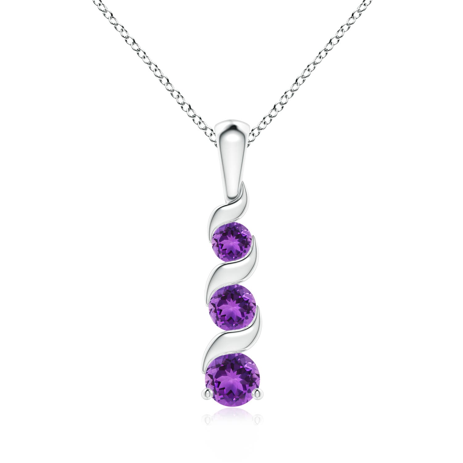 4mm AAA Channel-Set Round Amethyst Three Stone Journey Pendant in S999 Silver