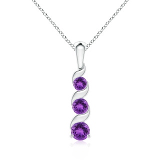 4mm AAA Channel-Set Round Amethyst Three Stone Journey Pendant in White Gold