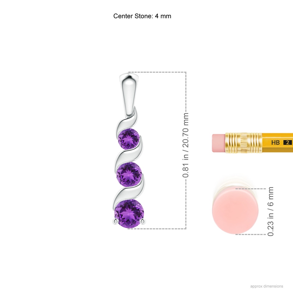 4mm AAA Channel-Set Round Amethyst Three Stone Journey Pendant in White Gold ruler
