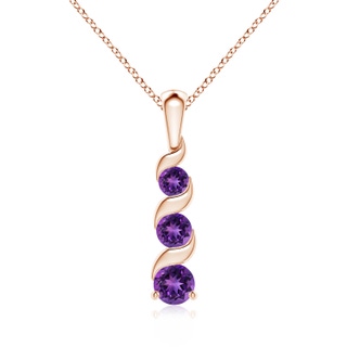 4mm AAAA Channel-Set Round Amethyst Three Stone Journey Pendant in 10K Rose Gold