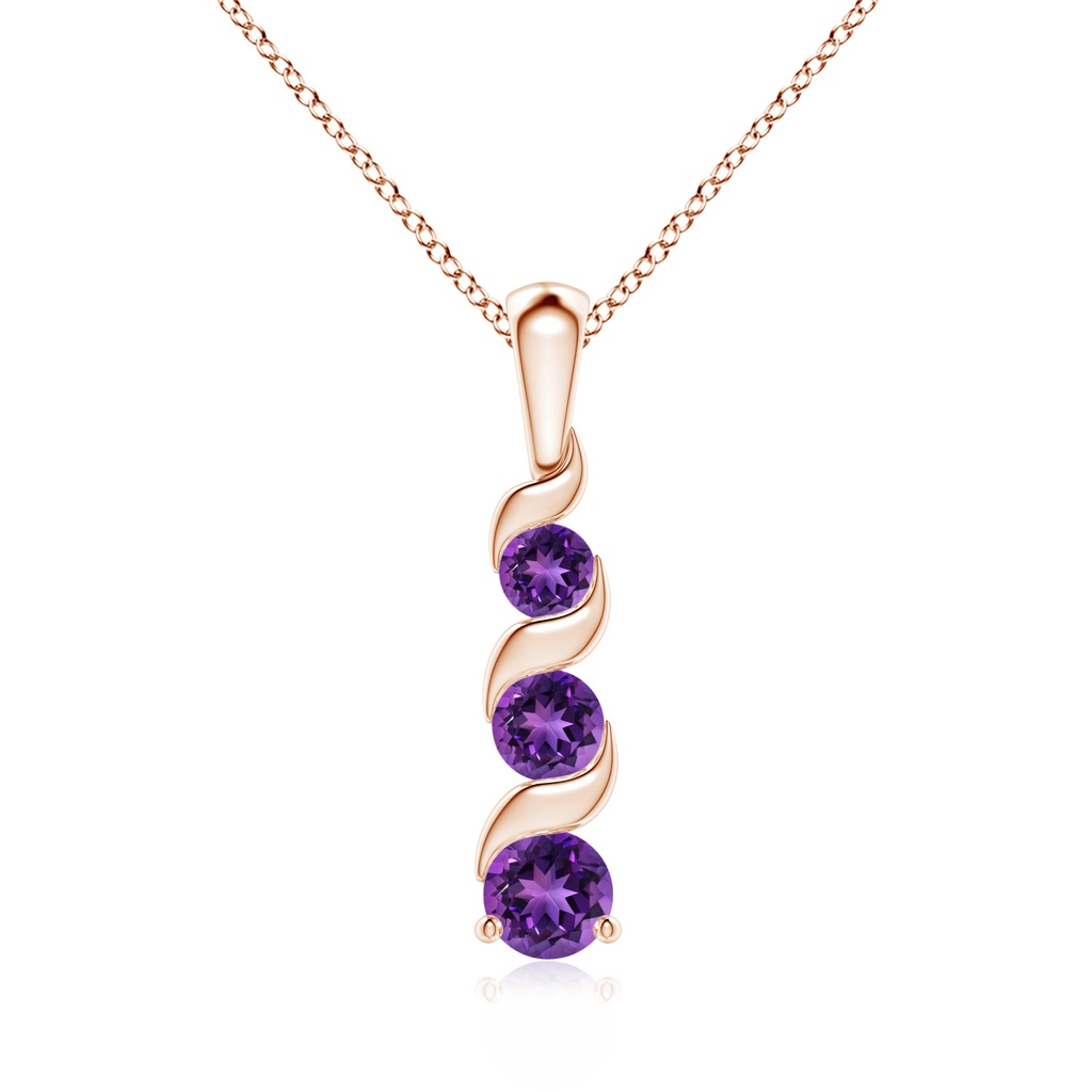4mm AAAA Channel-Set Round Amethyst Three Stone Journey Pendant in Rose Gold