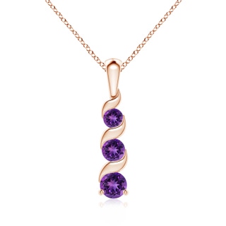 4mm AAAA Channel-Set Round Amethyst Three Stone Journey Pendant in Rose Gold