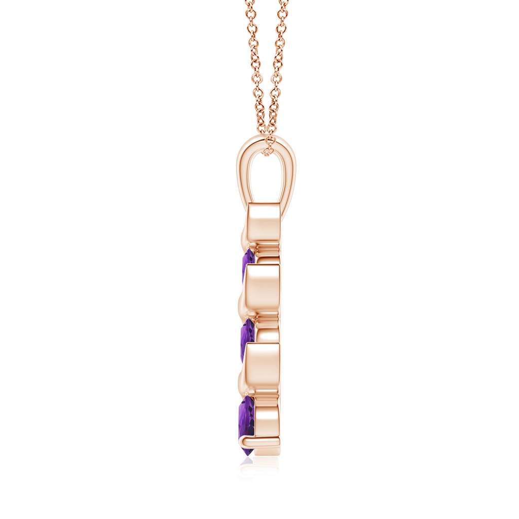 4mm AAAA Channel-Set Round Amethyst Three Stone Journey Pendant in Rose Gold - side_1