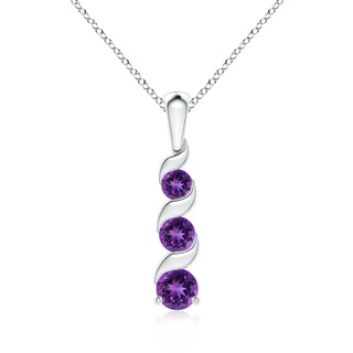 4mm AAAA Channel-Set Round Amethyst Three Stone Journey Pendant in White Gold