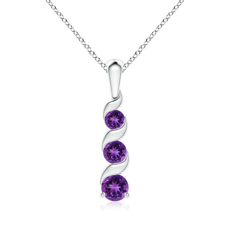 4mm AAAA Channel-Set Round Amethyst Three Stone Journey Pendant in White Gold 