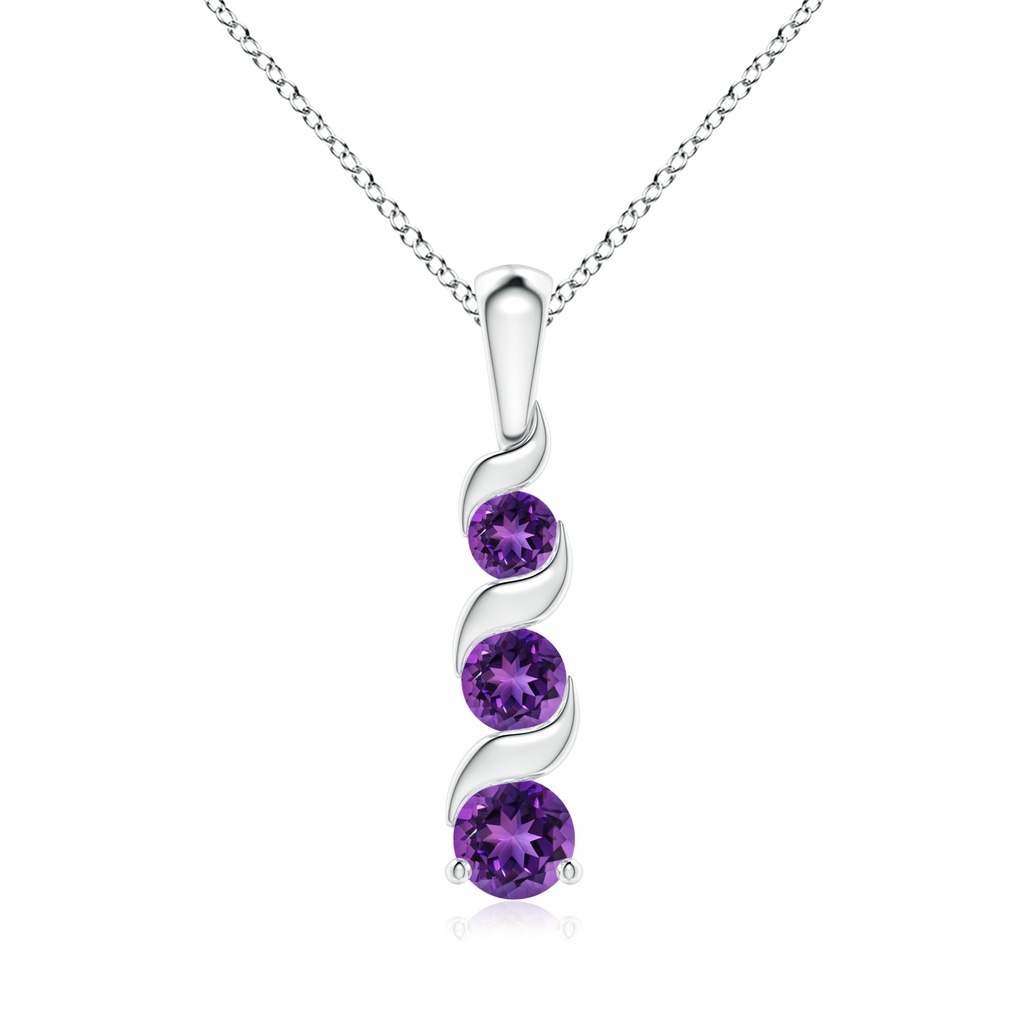 4mm AAAA Channel-Set Round Amethyst Three Stone Journey Pendant in White Gold