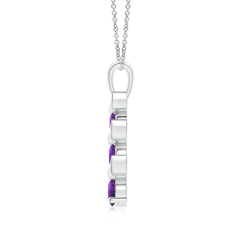 4mm AAAA Channel-Set Round Amethyst Three Stone Journey Pendant in White Gold - side 2