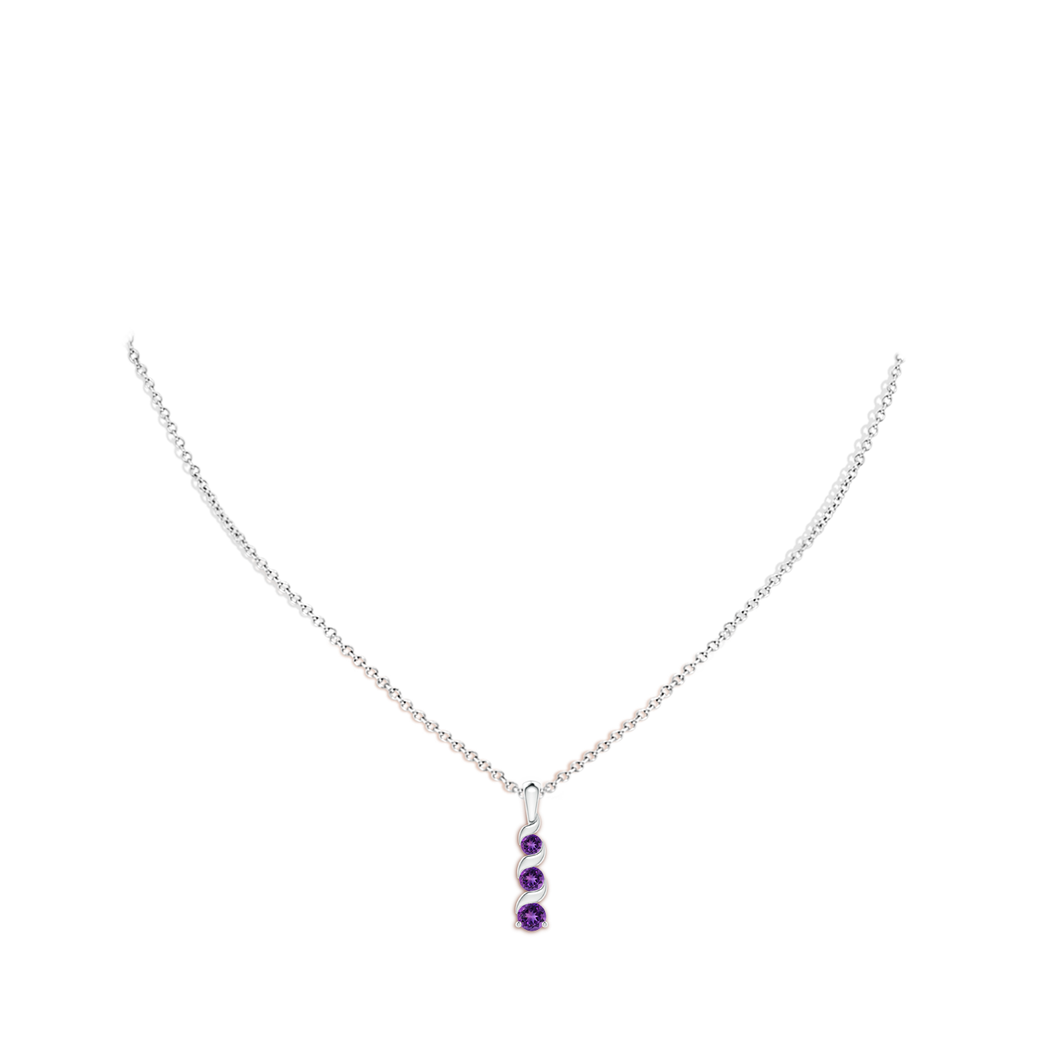 4mm AAAA Channel-Set Round Amethyst Three Stone Journey Pendant in White Gold - body_neck